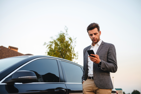 Man suit with phone